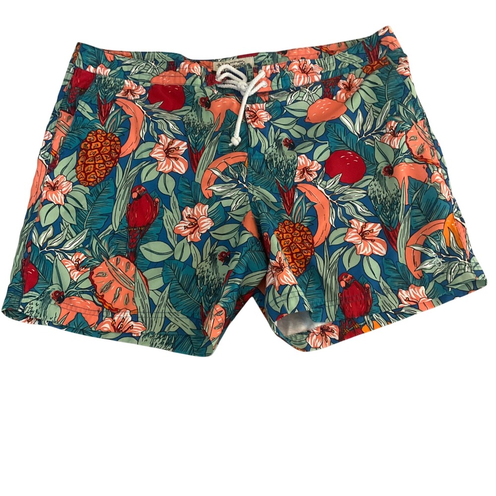 Original Penguin Swim Trunks Mens 38 Blue Tropical Parrot Pineapple Print Short